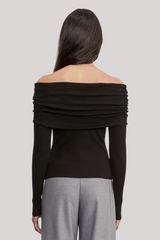 Enza Costa - Silk Rib Long Sleeve Off-Shoulder Top - BLACK