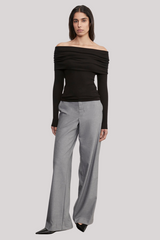Enza Costa - Silk Rib Long Sleeve Off-Shoulder Top - BLACK