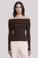 Enza Costa - Silk Rib Long Sleeve Off-Shoulder Top - COFFBEAN