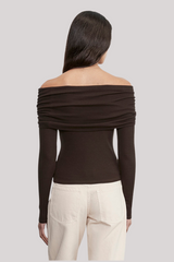 Enza Costa - Silk Rib Long Sleeve Off-Shoulder Top - COFFBEAN