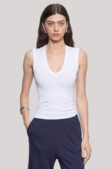 Enza Costa - Supima Cotton Sleeveless V - WHITE