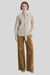 Forte_Forte - “Bouquet” Embroidery Striped Taffetas Shirt - ROSE