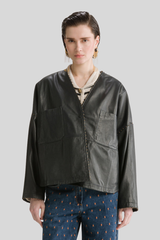Forte_Forte - Nappa Leather Beaded Kimono Jacket - PETROLE