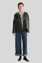 Forte_Forte - Nappa Leather Beaded Kimono Jacket - PETROLE