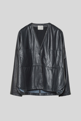 Forte_Forte - Nappa Leather Beaded Kimono Jacket - PETROLE