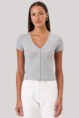 Goldie - Pointelle Ellie Cropped Cardigan - GRAYHTHR