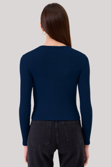 Goldie - Rib Crop V Cardi - NAVY