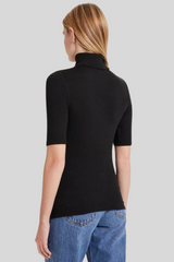 Goldie - Ribbed Half-Sleeved Turtleneck - BLACK