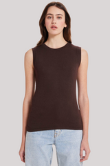 Goldie - Ribbed Sleeveless Tee - COFFEE
