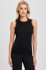 Goldie - Tulle Trim Tank Top - BLACK