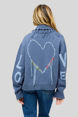 Kerri Rosenthal - Fringe Shawl Collar Love Cardigan - DENIMBLU