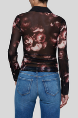 L'agence - Isola Long Sleeve Mesh Button Up - BLKMAUVE