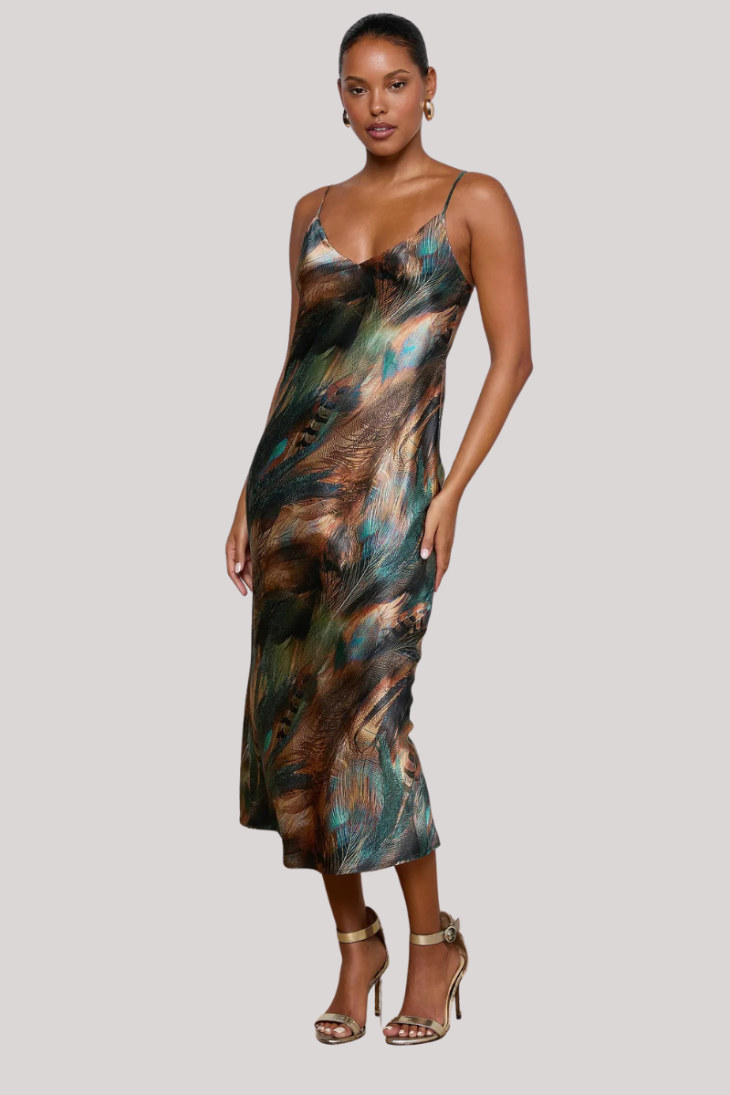 L'AGENCE Seridie Slip Dress in Teal Mix Feather 6