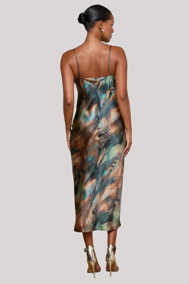 L'AGENCE Seridie Silk Slip Dress in Teal Multi Mix Feather L'AGENCE Seridie Silk Slip Dress in Teal Multi Mix Feather