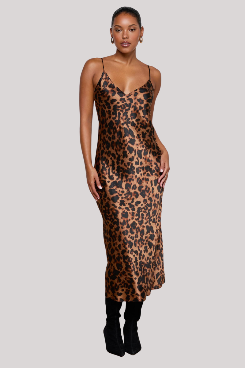 l'agence dress L'AGENCE Seridie Silk Slip Dress In Brown Multi Amur Leopard