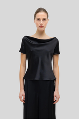 Leset - Barb Draped Neck Cap Sleeve - BLACK