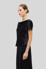Leset - Barb Draped Neck Cap Sleeve - BLACK