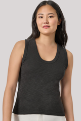 Lilla P - Ribbed Slub Scoop Neck Tank - BLACK