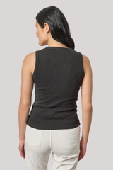 Lilla P - Ribbed Slub Scoop Neck Tank - BLACK
