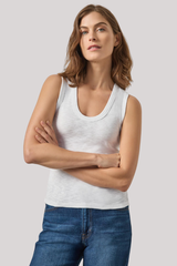 Lilla P - Ribbed Slub Scoop Neck Tank - WHITE
