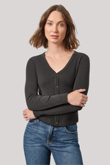Lilla P - Snap V-Neck Cardigan - BLACK