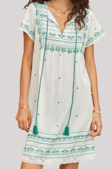 M.A.B.E - Elsa Embroidered Shift Dress - ECRUGREN