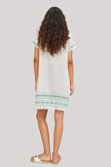 M.A.B.E - Elsa Embroidered Shift Dress - ECRUGREN