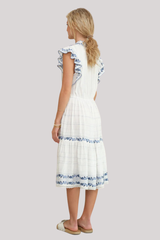 M.A.B.E - Halle Frill Emb Dress - ECRUBLUE