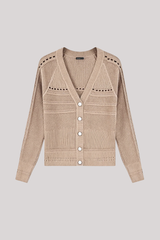Minnierose - Cotton Cashmere Pointelle Mix V Neck Cardi - BRWSUGAR