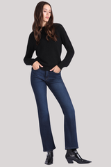 Minnierose - Cotton Cashmere Power Shoulder Long Sleeve Crew - BLACK