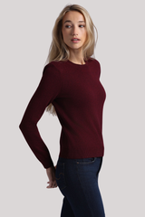 Minnierose - Cotton Cashmere Power Shoulder Long Sleeve Crew - BORDEAUX