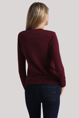 Minnierose - Cotton Cashmere Power Shoulder Long Sleeve Crew - BORDEAUX