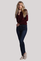 Minnierose - Cotton Cashmere Power Shoulder Long Sleeve Crew - BORDEAUX