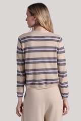 Minnierose - Cotton Cashmere Striped V Neck Cardigan - BRWNSUCO