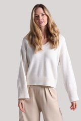 Minnierose - Luxe Cotton Blend Boxy V Neck - STARCH