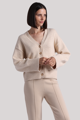 Minnierose - Luxe Cotton Blend V Neck Cardigan - WHEAT