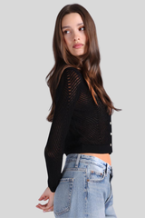 Minnierose - Open Pointelle Cardigan - BLACK