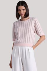 Minnierose - Sparkle Short Sleeve Crew With Pointelle - LOTUS