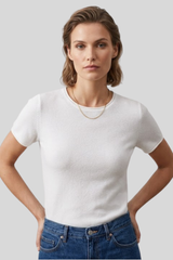 Minnierose - Supima Cotton Cashmere Short Sleeve Tee - WHITE
