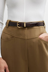 Nili Lotan - Louise Leather Belt With Shiny Brass - DARKBRSY