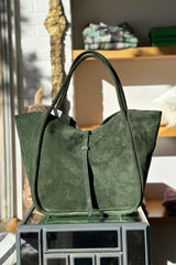 Oliveve - Ellis Leather Backed Suede Tote - FOREST