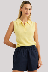 One Grey Day - Drew Sleeveless Polo - LEMON