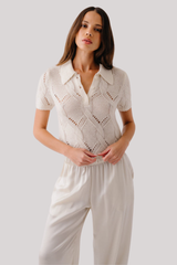 Sablyn - Cadence Shrunken Cable Cashmere Polo - GARDENIA