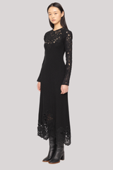 Sea Ny - Adelina Battenberg Lace L/S Knit Midi Dress - BLACK