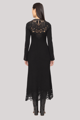 Sea Ny - Adelina Battenberg Lace L/S Knit Midi Dress - BLACK