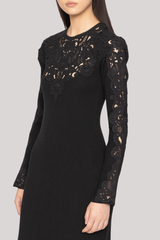Sea Ny - Adelina Battenberg Lace L/S Knit Midi Dress - BLACK