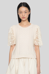 Sea Ny - Alina Lace Combo Sleeve Sweater - CREAM