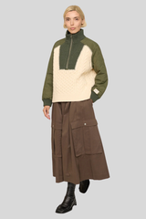 Sea Ny - Allen Cable Half Zip Combo Pullover - ARMY