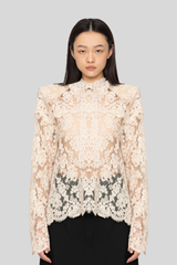 Sea Ny - Kirra Lace Long Sleeve Tie Neck Top - CREAM