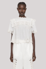 Sea Ny - Leila Eyelet Short Sleeve Top - WHITE